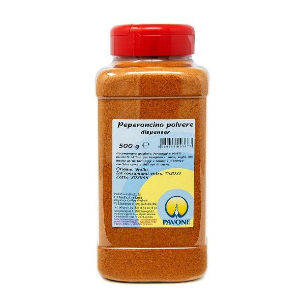 Peperoncino polverevaso pet gr.500 pavone (ct 6pz)